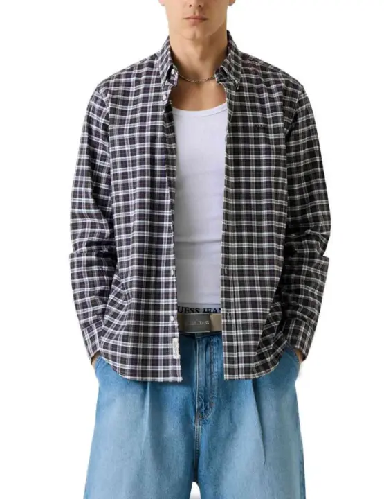 Camisa Guess Jeans Oxford azul y verde cuadros para hombre - 1