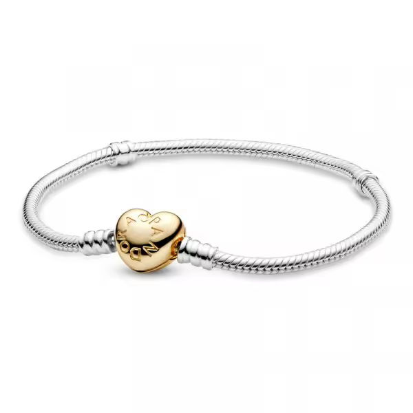 Pandora - Pulsera Diseño Cadena de Serpiente Broche Corazón en Pavé de Pandora Moments 568707C00 - 1