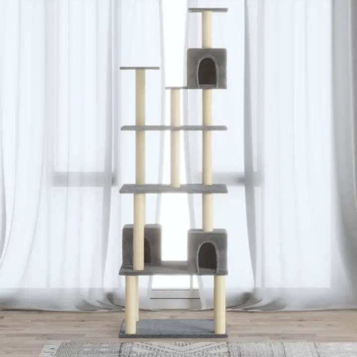 vidaXL Rascador para Gatos con Postes de Sisal 188 cm Mascotas Refugio Color Crema,  Gris claro, y mas - 1