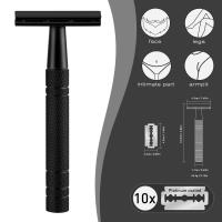 Afeitadora De Seguridad Doble Faja Para Hombres Con 10 Hojas De Afeitar Reutilizable Essencial Para Viajes Cabeza De Afeitar De Aleación De Zinc Mango De Aluminio Acero Inoxidable - details 1