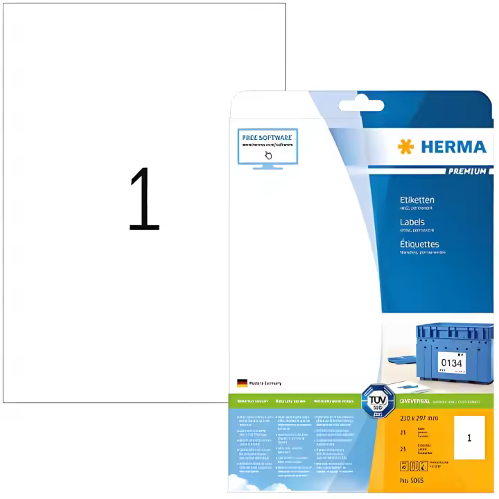 Herma 5065_ A4, 210 x 297 mm - Pack de 25 etiquetas, A4, 210 x 297 mm, color blanco - 1