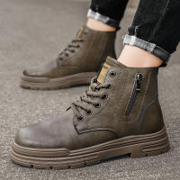 Botas De Cuero Casual Para Hombre Invierno Botas De Trabajo Antideslizantes Alta Top Ankle Biker Zapatos Negros De Diseñador Botines De Tacón Plano Redondos - details 18
