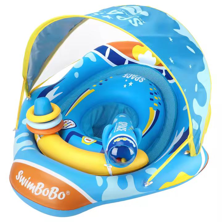 Círculo de descanso para bebés Swimbobo con toldo de protección solar para jugar en el agua y bolsillo transpirable para juguetes. - 1