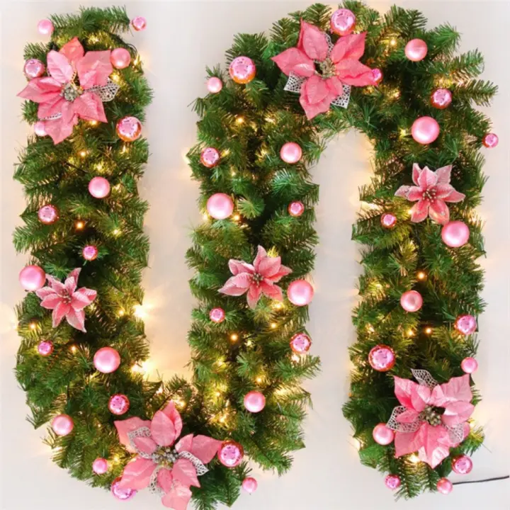 Guirnalda Navideña Colgante Para Puerta Con Bolas De Navidad 2.7M Coronilla Artificial Con Luces LED Decoración De Navidad Rattan - 1
