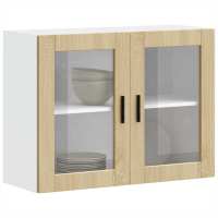 vidaXL Armario de pared para cocina puerta cristal Porto en color Roble ahumado/Roble Sonoma/Negro y más | almacenamiento funcional diseño moderno para baño dormitorio sala - details 1