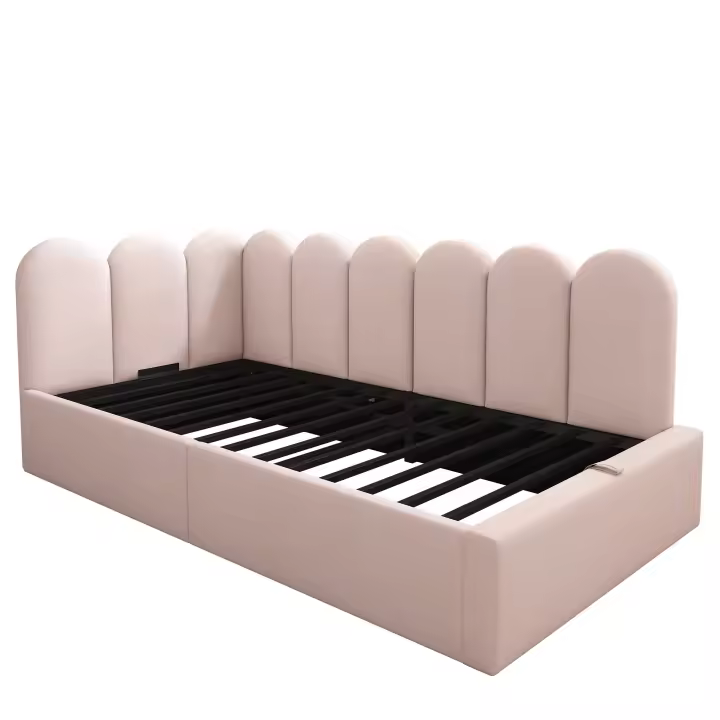 Sofá Cama 90x200 cm, Sofá Cama con Almacenamiento Hidráulico, Cuna con Base de Listones Metálicos, Terciopelo, Rosa, Sin Colchón - 1