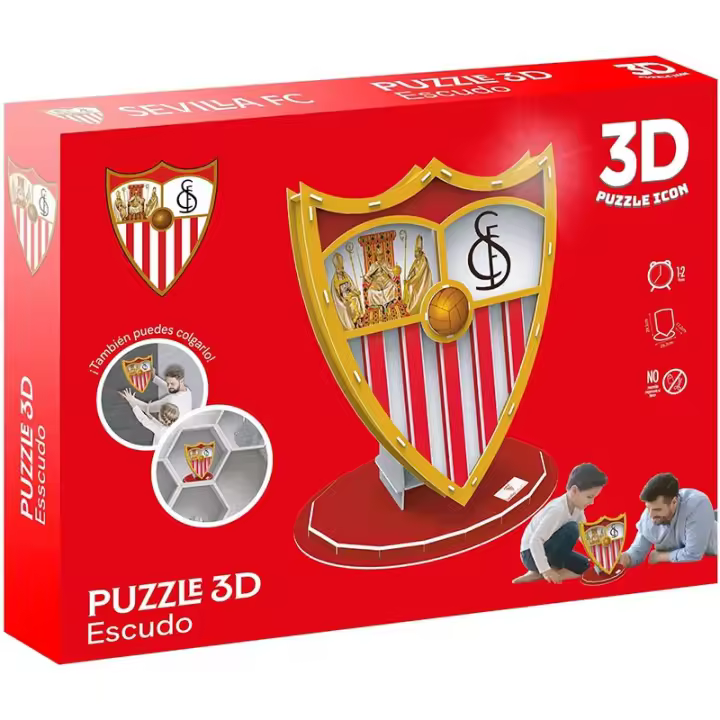 Puzzle 3D del escudo de fútbol Sevilla FC con piezas de carton - 1