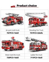 MOC Technical City Ladder Firetruck Building Blocks Set Policiales Con Camión De Agua Para Niños Juguetes De Bloques De Construcción - details 1