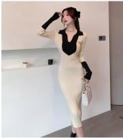 Vestido Elegante De Lana Con Bloque De Colores Y Encaje H Han Queen Para Oficina Y Fiesta Vestido Largo De Manga Larga Para Mujer Moda Otoño - details 6