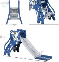 Tobogán Infantil 3 en 1 Tobogán para Niños de 18 a 36 Meses con 2 Escaleras 1 Canasta de Baloncesto y Patrón de Animal para Interior 133x60x70 cm Azul y Gris - details 2