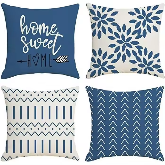 4 fundas de juguete de Lino Azul de 45x45 cm para decoración de dormitorio, Jardín, exterior, Sofá, Silla y Cama. - 1