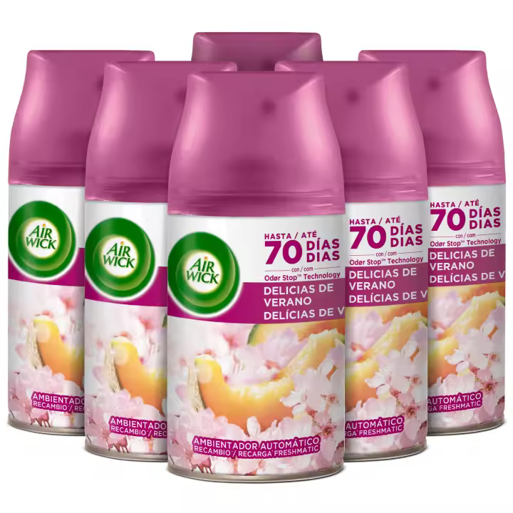 Air Wick Freshmatic - Ambientador spray automático, esencia para casa con aroma a Delicias de verano - 6 Recambios - 1