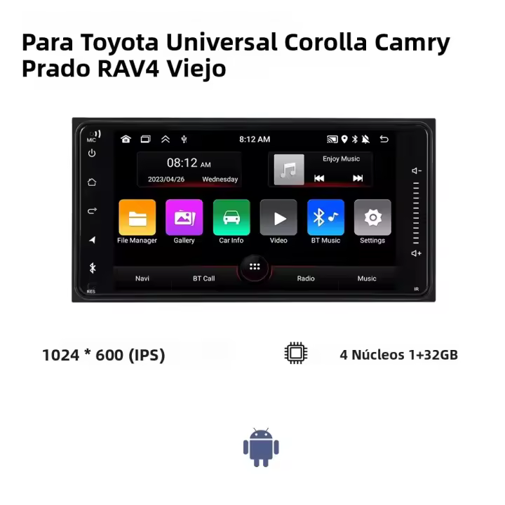 Radio De Coche Con Android Auto Y Carplay Para Toyota Corolla Camry Vios Crown RAV4 Land Cruiser Prado Multimedia 2din GPS Navegación Pantalla Táctil 7 Pulgadas Soporte Para Control Del Volante - 1