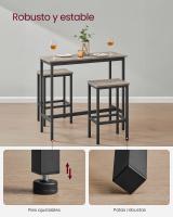 Conjunto de mesa y taburetes de bar estilo industrial, mesa alta de cocina, 2 taburetes, marco de acero resistente, diseño compacto y elegante para espacios reducidos, color gris melange o negro ébano - details 4