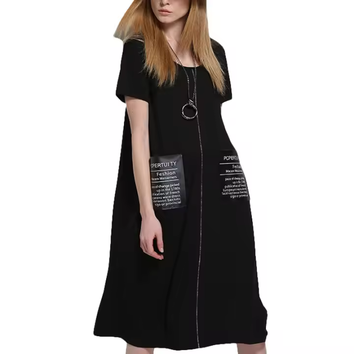 Vestido Amax LuluE De Mujer Vintage Elegante Y Clásico De Manga Corta Algodón Y Poliéster Cuello Redondo A-Line Midi Primavera 2024 - 1