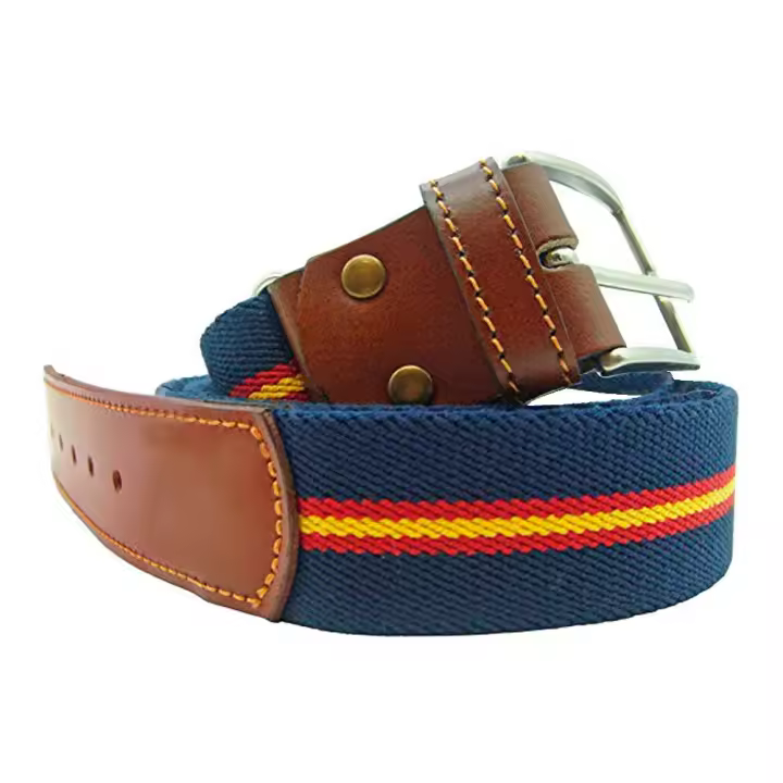 Cinturón Bandera de España de Lona elástica color Azul y Piel de Vacuno, Lutila, extensible, válido para cualquier Talla - 1