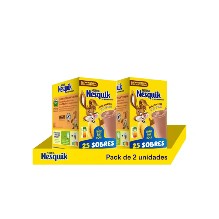 Nesquik Cacao en Polvo Instantáneo - Estuche de 25 Sobres (337.5g) | Sabor Intenso y Fácil de Preparar, Ideal Para Toda la Familia - Pack de 2 Unidades - 1