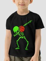 Camiseta De Halloween Con Diseño De Esqueleto Que Fuma Y Baloncesto Para Niños Ropa De Verano Microfibra Estilo Inglés Para Niños - details 1