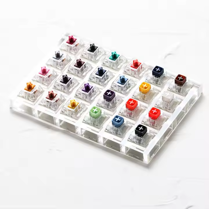 Prueba De Teclado Mecánico Con Base De Acrílico Y Teclas En Blanco Kailh Box Heavy pro En Colores Morado Naranja Amarillo Y Oro 24 Switches - 1