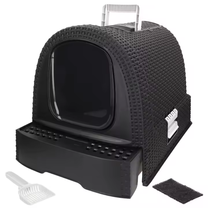 Curver - Arenero para gatos, 38,5x51,5x40 cm, construcción cerrada, filtro de ventilación, arenero antiolor, bandeja extraíble, puerta basculante, incluye pala, rejilla para patas, asa de transporte, areneros para gatos, 95% plástico reciclado - 1