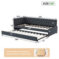 Cama Nido Infantil Juvenil 90x200 cm Tapizada en Terciopelo Beige/Gris, Cama Extensible con Cama Auxiliar Extraíble, Cabecero Capitoné y Somier de Láminas - details 1