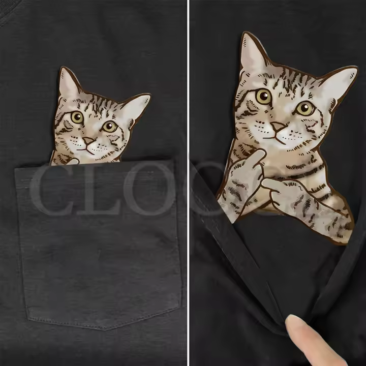 Camiseta De Algodón CLOOCL Con Diseño De Gato Tabby Y Dedo Medio Para Hombre Y Mujer Camiseta De Manga Corta Para El Verano Estilo Casual - 1