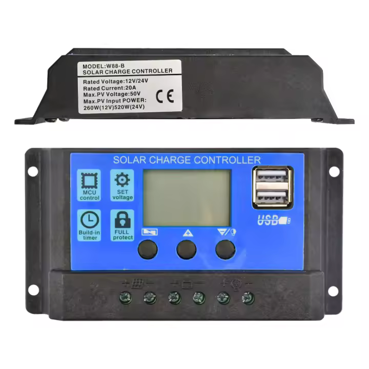 Controlador De Carga Solar 12V 24V PWM Con Pantalla LCD Ajustable Y Dos Puertos USB Timer Setting Auto Parame Para Cargador - 1