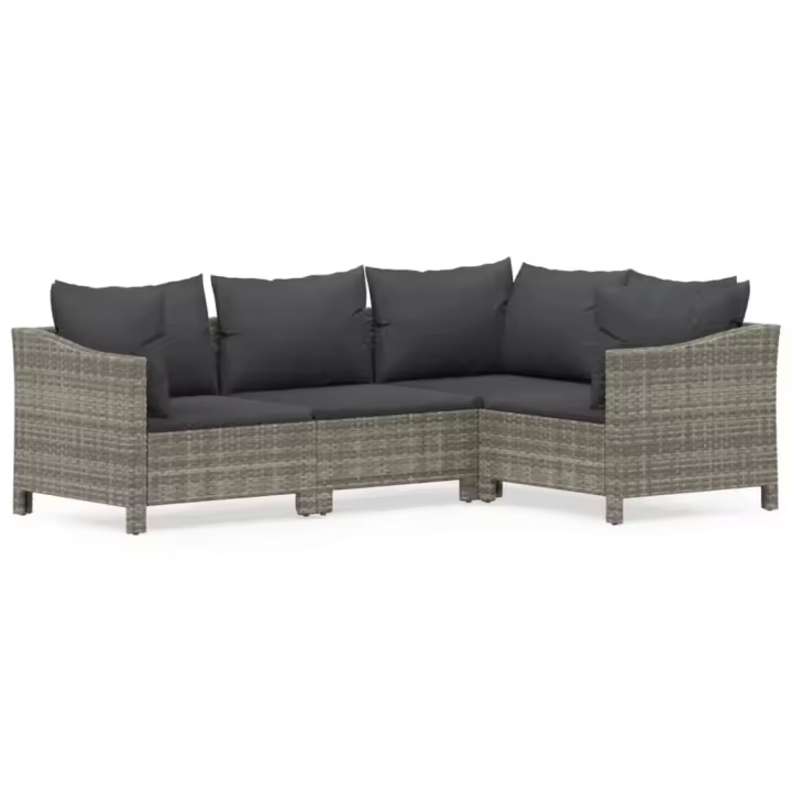 vidaXL Set de muebles de jardín 4 pzas y cojines ratán sintético gris - 1