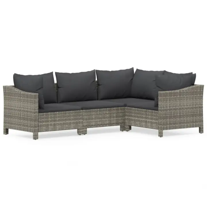 vidaXL Set de muebles de jardín 4 pzas y cojines ratán sintético gris - 1
