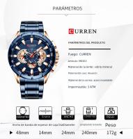 Reloj Deportivo Casual CURREN Para Hombres Con Cronógrafo Y Pantalla Grande De Acero Inoxidable Luminoso Resistente Al Agua Y De Cuarzo - details 1