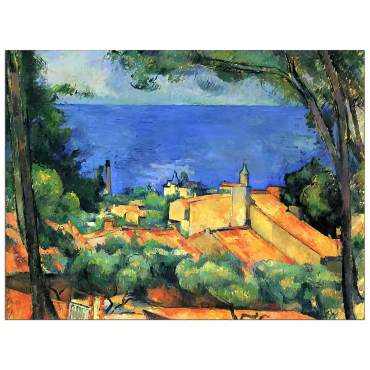 Panel decorativo del museo, listo para colgar. Cezanne Paul-l 'Estaque con los techos rojos-Cm 80x60 - 1