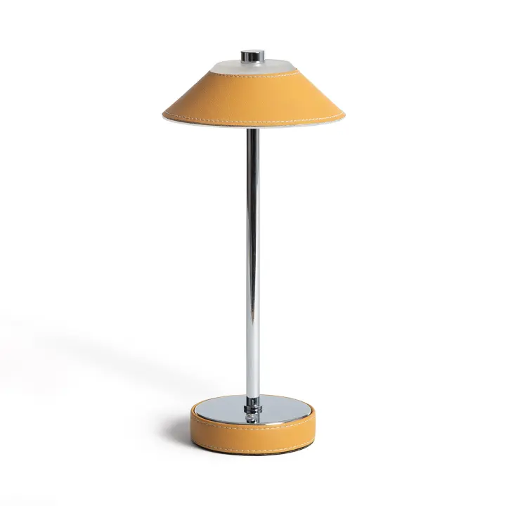 Ledkia Lámpara de Mesa LED Portátil Cuero y Metal con Batería USB Recargable Tyu Limer Amarillo - 1