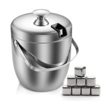 Cubeta De Hielo Aislada De Acero Inoxidable Doble Capa 2.8L Con Tapa Y Piedras De Hielo Para Rociador De Cerveza Vino Refrigerador - details 5