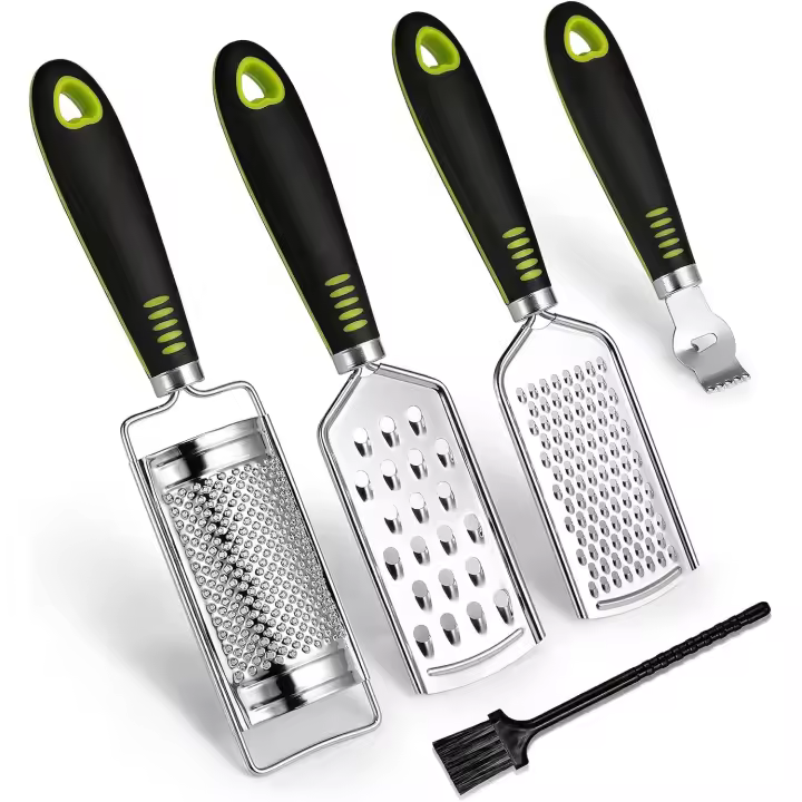 Juego de 5 ralladores de queso y ralladura de limón, de acero inoxidable, para cocina, para queso parmesano, jengibre, nuez moscada, frutas y verduras - 1