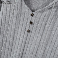 ZANZEA Vestido De Capucha Con Cuello V Y Manga Larga Estilo Casual Para Mujer Dress Maxi Otoño Invierno Cuello Redondo Suéter Drop-shoulder - details 12