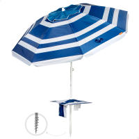 Aktive - Sombrilla de playa marinera, 210 cm, mesa central con posavasos y bolsillo, protección UV50, mástil acero inclinable y regulable en altura, tejido poliéster Oxford, 8 varillas fibra de vidrio, sombrilla playa grande, sombrillas de playa - details 0