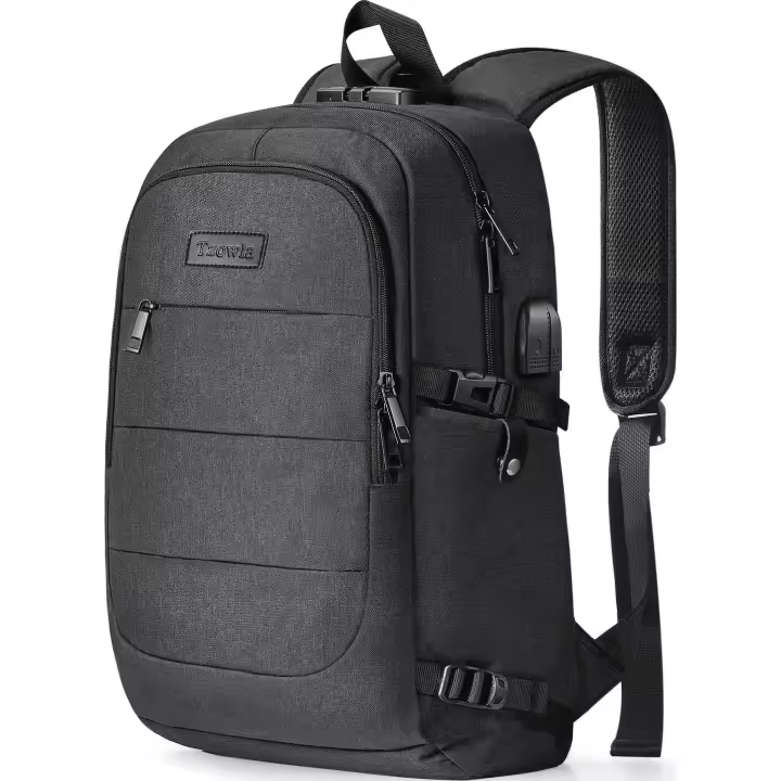 Mochila para computadora portátil para hombre, Agua-Resistant, antirobo, para Escuela, Universidad, Con Puerto de carga USB y cerradura, Bolsa para computadora portátil de 14/15,6 pulgadas, color Negro - 1