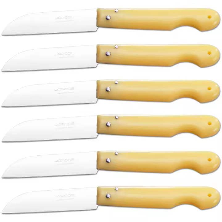 ARCOS Navaja Profesional - Navaja de Cocina (85 mm) - Acero Inoxidable Nitrum® - Mango de Polipropileno (Amarillo) - PACK 6 - 1