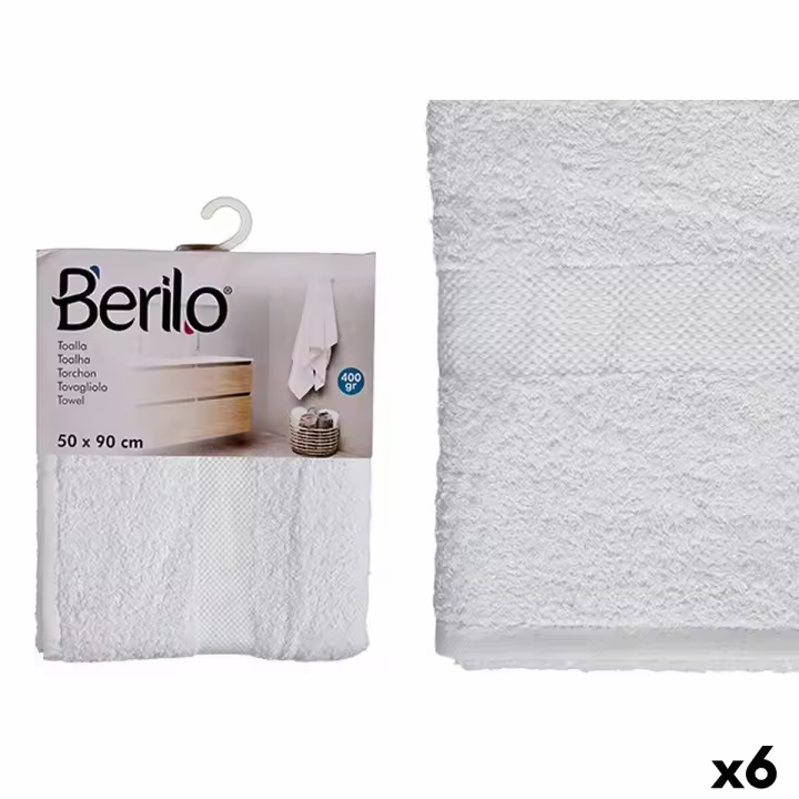 Toalla de baño Berilo 89677 Blanco 80 % algodón 20 % Poliéster 50 x 90 cm (6 Unidades) - 1
