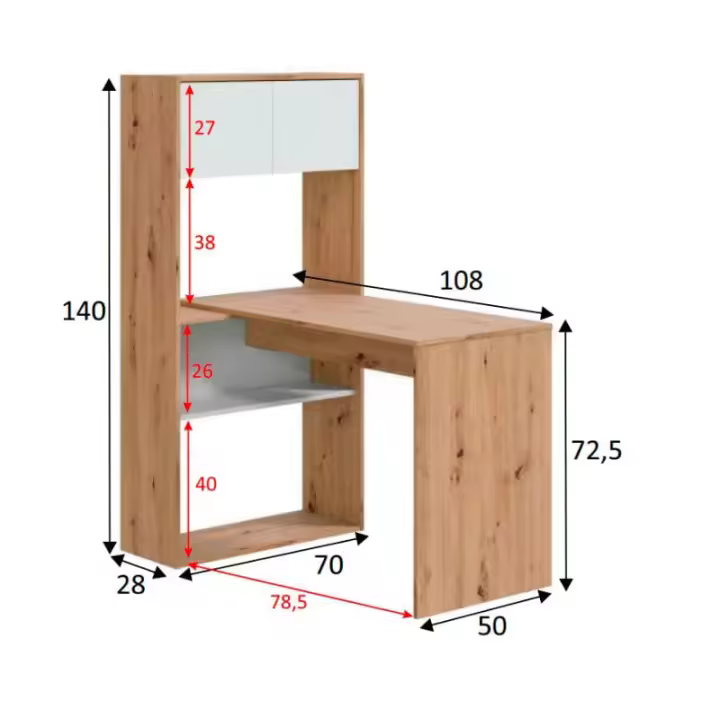 Mesa de escritorio Duo con estantería blanco artik/roble nodi - 1
