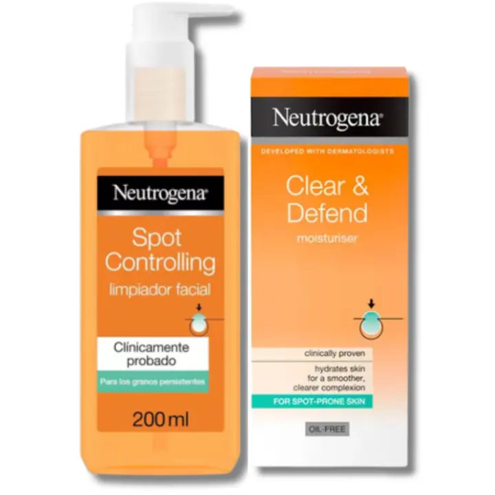 Neutrogena Set de Cuidado Facial Pack de 2 Unidades( Limpiador Facial Spot Controlling 200ml, Neutrogena Hidratante Clear and Defend 50 ml) - 1