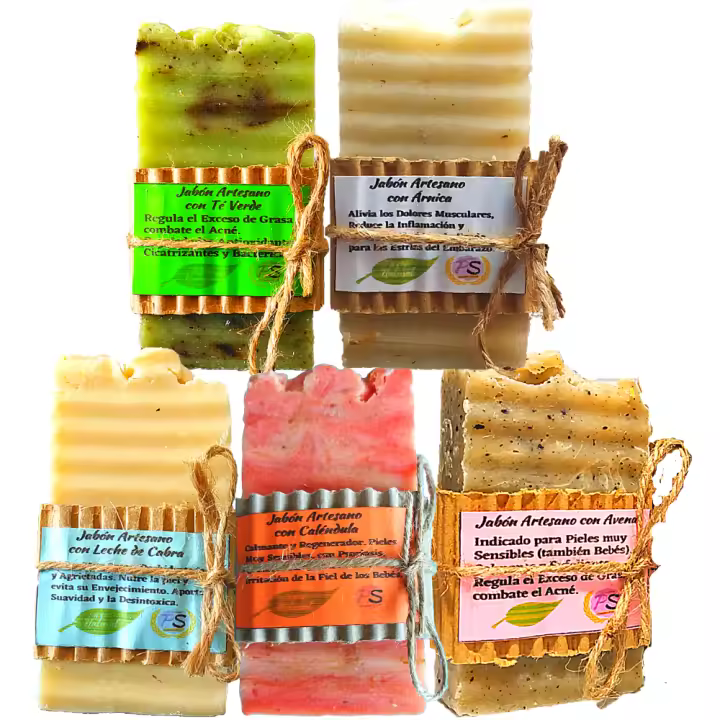 Protección. 5 Jabones Artesanos Naturales. PumarShop Cinnia Natura . Pack Ahorro con Jabones de Avena, Leche de Cabra, Caléndula, Árnica y Té Verde. Hechos a mano. Apto Veganos. 🛑 [en caso de falta de stock de alguno, se sustituirá por otro similar] - 1