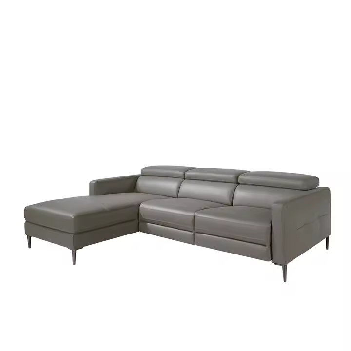 ANGEL CERDÁ 6125C Sofá chaise longue en piel gris oscuro con mecanismo relax , Gris Oscuro , Piel , 258 x 173 x 75/95 cm. - 1