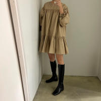 Vestido A-Line Vintage De REALEFT Para Mujer Con Manga Puff Cuello O High Waist Casual Patchwork Estilo Vintage Mini - details 15