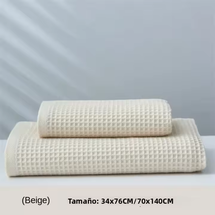 Toalla De Baño De Algodón Waffle Absorbente Suave Y Amigable Con La Piel Tamaño 35x80cm/70x140cm No Fácil De Pelotear - 1