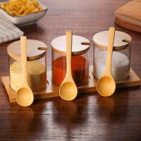Juego De Almohadillas Para Muebles Y Electrodomésticos 300ml Jars De Vidrio Con Tapa De Bambú Y Cuchara Armario De Especias Contenedor De Alimentos Moderno Estilo - details 4