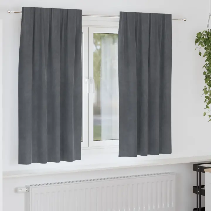 Cortinas Blackout de vidaXL con cinta superior 2 pcs de terciopelo gris claro - 1
