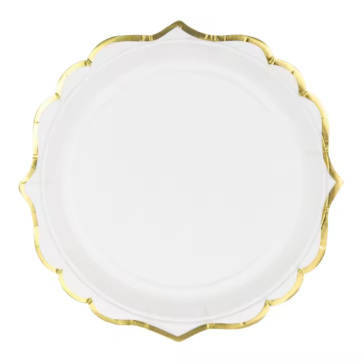 Platos de papel blanco con borde dorado de 18,5 cm - PartyDeco - 6 unidades - 1