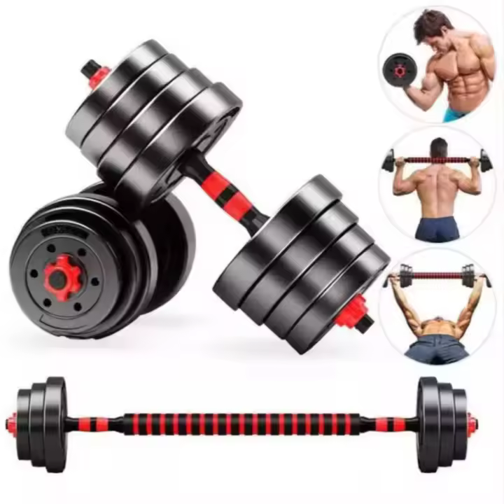 AWIKU - Mancuernas Ajustables 2 en 1 de 7.5kg - 10kg - 15kg - 20kg - Barra de Unión de 40cm Incluida - Set de Pesas + Barra - 1