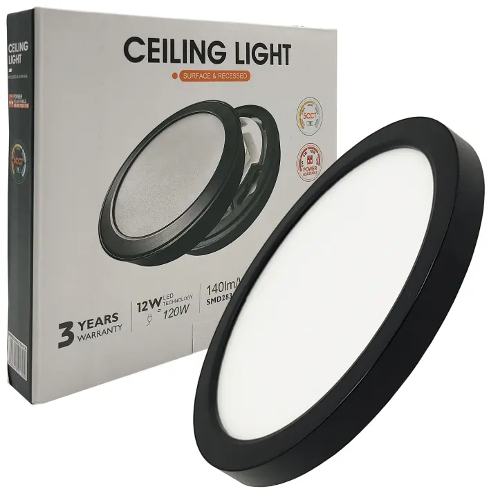 Downlight + Plafón Circular LED Negro - 8-12-24W - Superficie o Empotrable - Luz seleccionable 2700K- 6000K - 1
